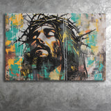 Crown Of Thorns Jesus Christ Portrait Graffiti Art, Canvas Print Wall Art Decor, Landscape Art Print
