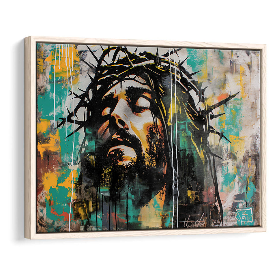 Crown Of Thorns Jesus Christ Portrait Graffiti Art, Framed Canvas Print Wall Art Decor,Floating Frame