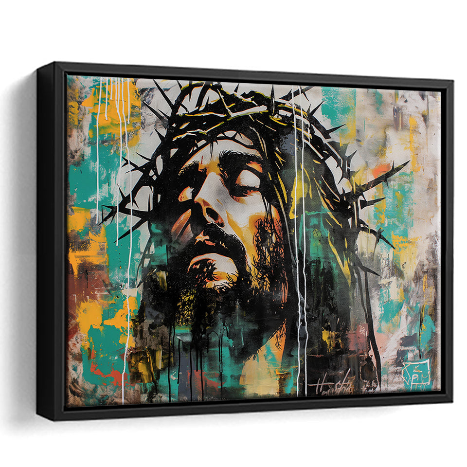 Crown Of Thorns Jesus Christ Portrait Graffiti Art, Framed Canvas Print Wall Art Decor,Floating Frame