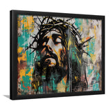 Crown Of Thorns Jesus Christ Portrait Graffiti Art, Framed Art Print Wall Decor, Framed Picture