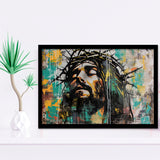 Crown Of Thorns Jesus Christ Portrait Graffiti Art, Framed Art Print Wall Decor, Framed Picture