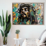 Crown Of Thorns Jesus Christ Portrait Graffiti Art, Framed Canvas Print Wall Art Decor,Floating Frame