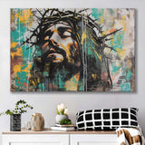 Crown Of Thorns Jesus Christ Portrait Graffiti Art, Canvas Print Wall Art Decor, Landscape Art Print