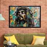 Crown Of Thorns Jesus Christ Portrait Graffiti Art, Framed Art Print Wall Decor, Framed Picture