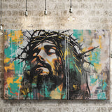 Crown Of Thorns Jesus Christ Portrait Graffiti Art, Canvas Print Wall Art Decor, Landscape Art Print