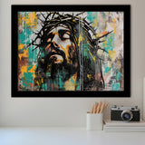 Crown Of Thorns Jesus Christ Portrait Graffiti Art, Framed Art Print Wall Decor, Framed Picture