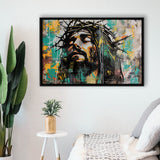 Crown Of Thorns Jesus Christ Portrait Graffiti Art, Framed Canvas Print Wall Art Decor,Floating Frame