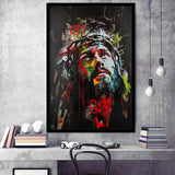 Crown Of Thorns Jesus Christ Portrait Graffiti Mixed Color,Framed Art Prints Wall Decor, Picture Framed