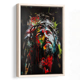 Crown Of Thorns Jesus Christ Portrait Graffiti Mixed Color,Framed Canvas Prints Wall Art Decor, Floating Frame