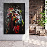 Crown Of Thorns Jesus Christ Portrait Graffiti Mixed Color,Framed Canvas Prints Wall Art Decor, Floating Frame