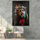 Crown Of Thorns Jesus Christ Portrait Graffiti Mixed Color,Framed Canvas Prints Wall Art Decor, Floating Frame