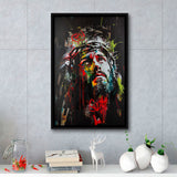 Crown Of Thorns Jesus Christ Portrait Graffiti Mixed Color,Framed Canvas Prints Wall Art Decor, Floating Frame