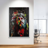 Crown Of Thorns Jesus Christ Portrait Graffiti Mixed Color,Framed Canvas Prints Wall Art Decor, Floating Frame