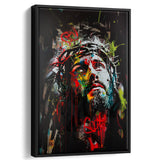 Crown Of Thorns Jesus Christ Portrait Graffiti Mixed Color,Framed Canvas Prints Wall Art Decor, Floating Frame