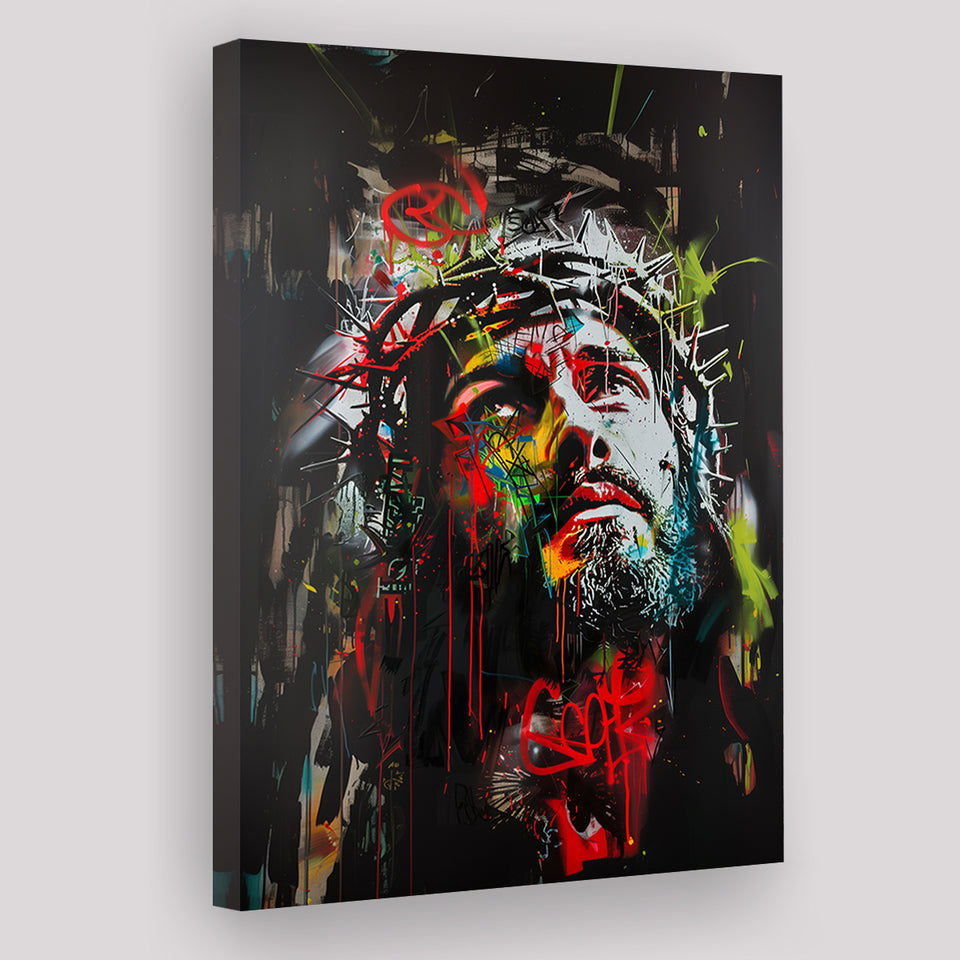 Crown Of Thorns Jesus Christ Portrait Graffiti Mixed Color, Canvas Painting, Canvas Print Wall Art Decor