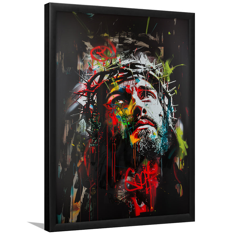 Crown Of Thorns Jesus Christ Portrait Graffiti Mixed Color,Framed Art Prints Wall Decor, Picture Framed