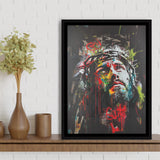 Crown Of Thorns Jesus Christ Portrait Graffiti Mixed Color,Framed Canvas Prints Wall Art Decor, Floating Frame