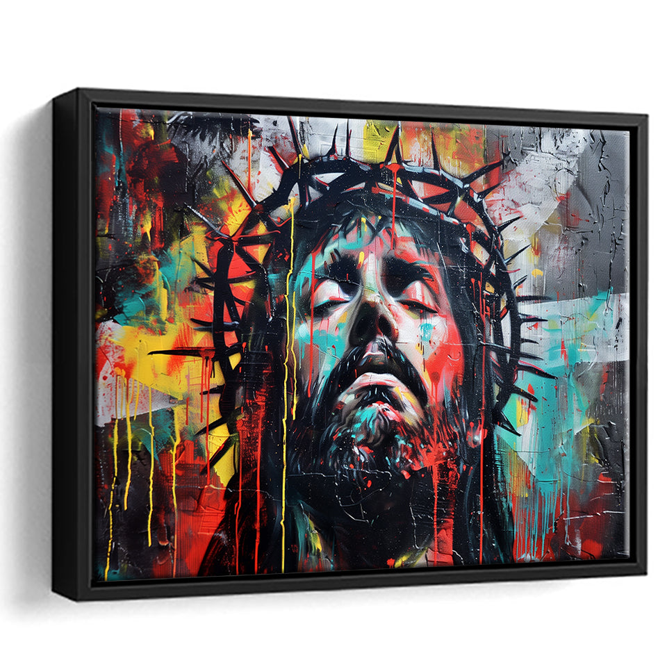 Crown Of Thorns Jesus Christ Portrait Graffiti Painting, Framed Canvas Print Wall Art Decor,Floating Frame