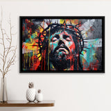 Crown Of Thorns Jesus Christ Portrait Graffiti Painting, Framed Canvas Print Wall Art Decor,Floating Frame