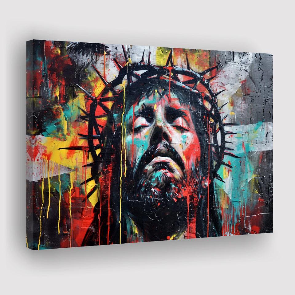 Crown Of Thorns Jesus Christ Portrait Graffiti Painting, Canvas Print Wall Art Decor, Landscape Art Print