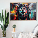 Crown Of Thorns Jesus Christ Portrait Graffiti Painting, Framed Canvas Print Wall Art Decor,Floating Frame