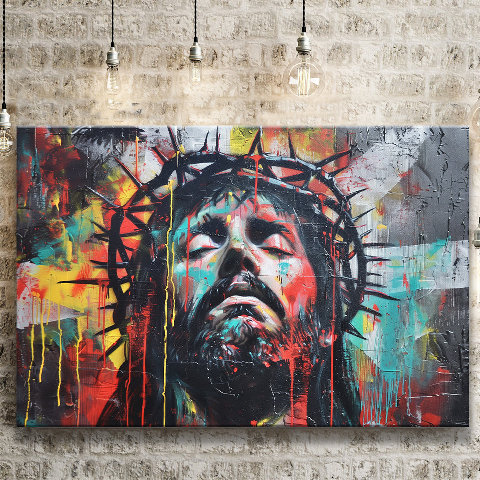 Crown Of Thorns Jesus Christ Portrait Graffiti Painting, Canvas Print Wall Art Decor, Landscape Art Print