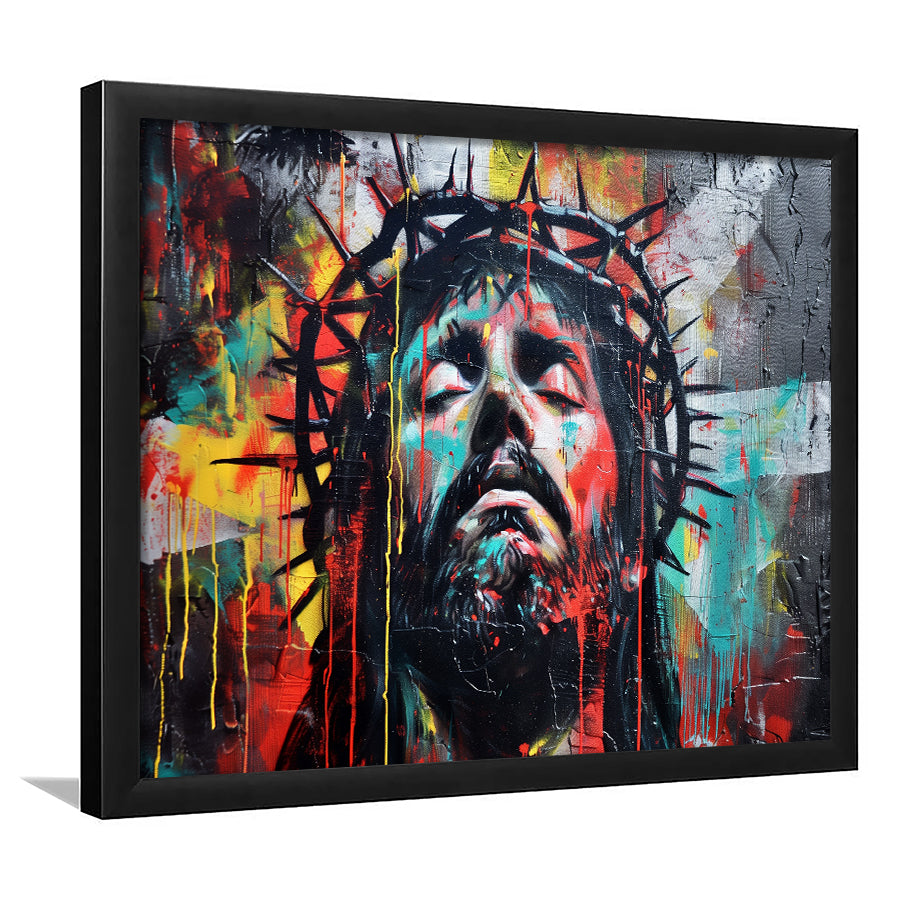 Crown Of Thorns Jesus Christ Portrait Graffiti Painting, Framed Art Print Wall Decor, Framed Picture