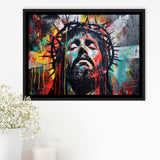 Crown Of Thorns Jesus Christ Portrait Graffiti Painting, Framed Canvas Print Wall Art Decor,Floating Frame