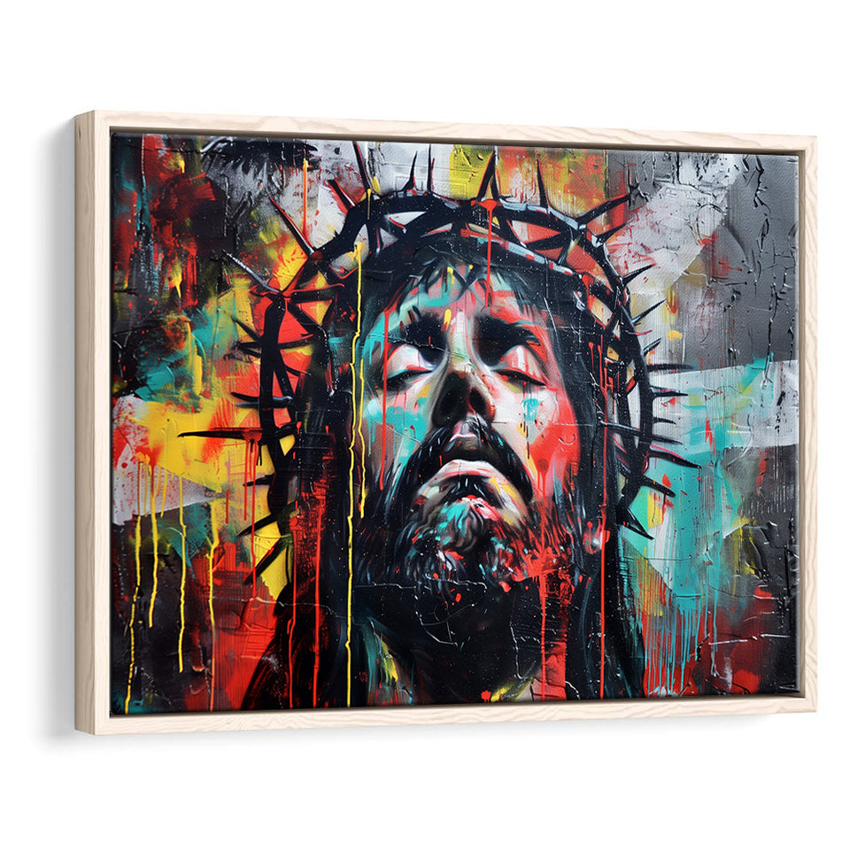Crown Of Thorns Jesus Christ Portrait Graffiti Painting, Framed Canvas Print Wall Art Decor,Floating Frame