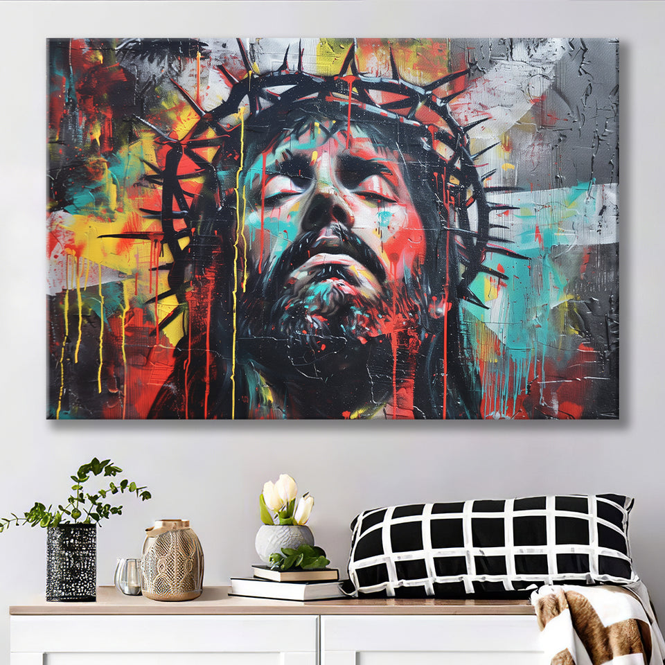 Crown Of Thorns Jesus Christ Portrait Graffiti Painting, Canvas Print Wall Art Decor, Landscape Art Print