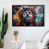 Crown Of Thorns Jesus Christ Portrait Graffiti Painting, Framed Canvas Print Wall Art Decor,Floating Frame