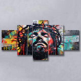 Crown Of Thorns Jesus Christ Portrait Graffiti Painting, Multi Panel Canvas Print Wall Art Decor, 5 Mixed Panel