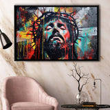 Crown Of Thorns Jesus Christ Portrait Graffiti Painting, Framed Canvas Print Wall Art Decor,Floating Frame