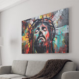 Crown Of Thorns Jesus Christ Portrait Graffiti Painting, Canvas Print Wall Art Decor, Landscape Art Print