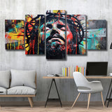 Crown Of Thorns Jesus Christ Portrait Graffiti Painting, Multi Panel Canvas Print Wall Art Decor, 5 Mixed Panel