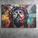 Crown Of Thorns Jesus Christ Portrait Graffiti Painting, Canvas Print Wall Art Decor, Landscape Art Print