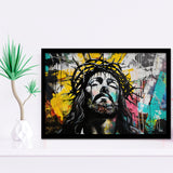 Crown Of Thorns Jesus Christ Portrait Graffiti, Framed Art Print Wall Decor, Framed Picture