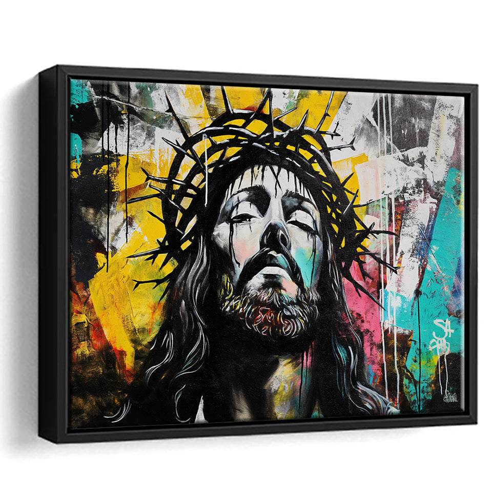 Crown Of Thorns Jesus Christ Portrait Graffiti, Framed Canvas Print Wall Art Decor,Floating Frame