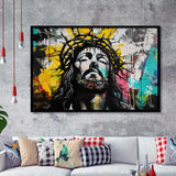 Crown Of Thorns Jesus Christ Portrait Graffiti, Framed Art Print Wall Decor, Framed Picture