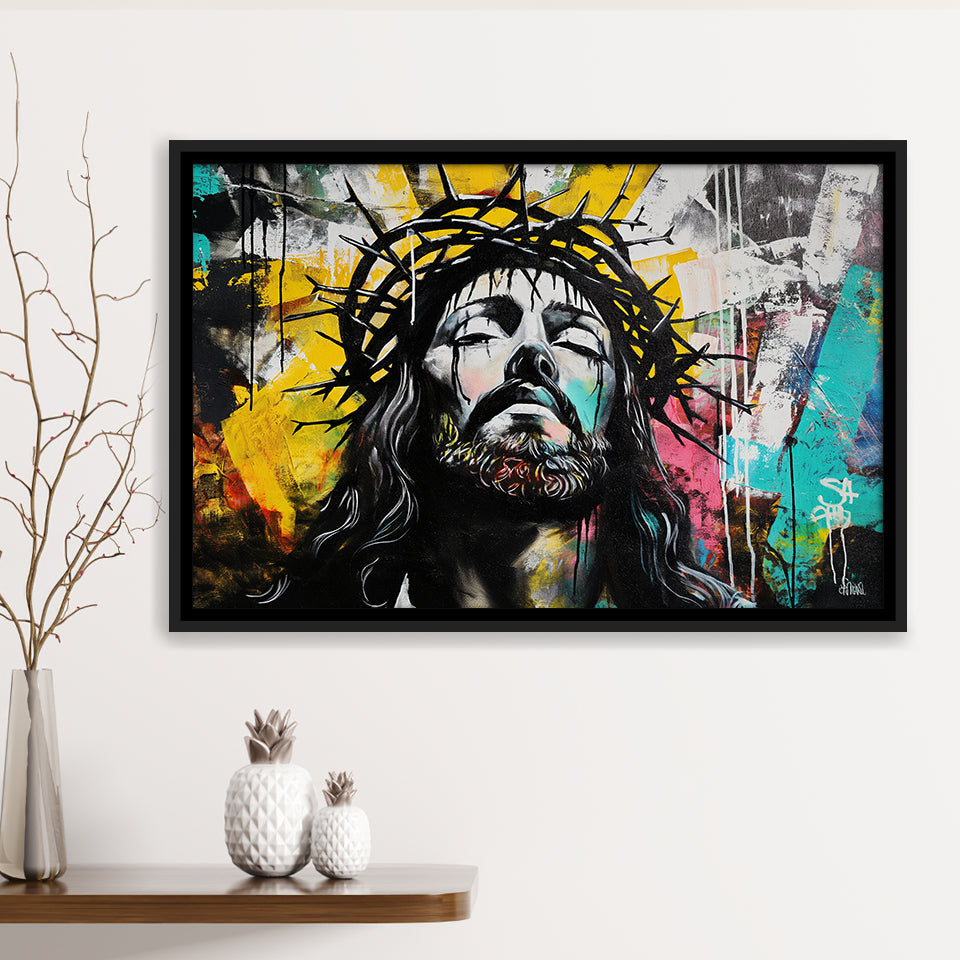 Crown Of Thorns Jesus Christ Portrait Graffiti, Framed Canvas Print Wall Art Decor,Floating Frame