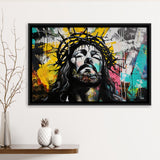 Crown Of Thorns Jesus Christ Portrait Graffiti, Framed Canvas Print Wall Art Decor,Floating Frame