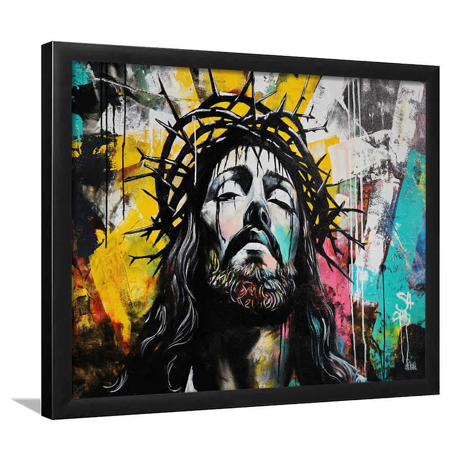 Crown Of Thorns Jesus Christ Portrait Graffiti, Framed Art Print Wall Decor, Framed Picture