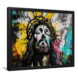 Crown Of Thorns Jesus Christ Portrait Graffiti, Framed Art Print Wall Decor, Framed Picture