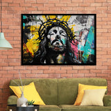 Crown Of Thorns Jesus Christ Portrait Graffiti, Framed Art Print Wall Decor, Framed Picture