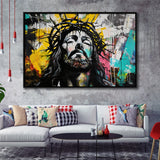 Crown Of Thorns Jesus Christ Portrait Graffiti, Framed Canvas Print Wall Art Decor,Floating Frame