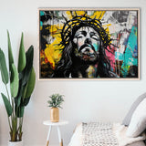 Crown Of Thorns Jesus Christ Portrait Graffiti, Framed Canvas Print Wall Art Decor,Floating Frame