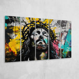 Crown Of Thorns Jesus Christ Portrait Graffiti, Extra Large Multi 5 Panel Canvas Print Wall Art Decor
