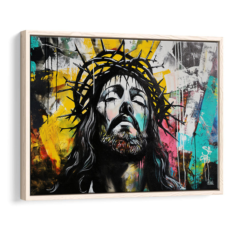 Crown Of Thorns Jesus Christ Portrait Graffiti, Framed Canvas Print Wall Art Decor,Floating Frame