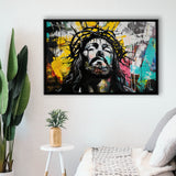 Crown Of Thorns Jesus Christ Portrait Graffiti, Framed Canvas Print Wall Art Decor,Floating Frame