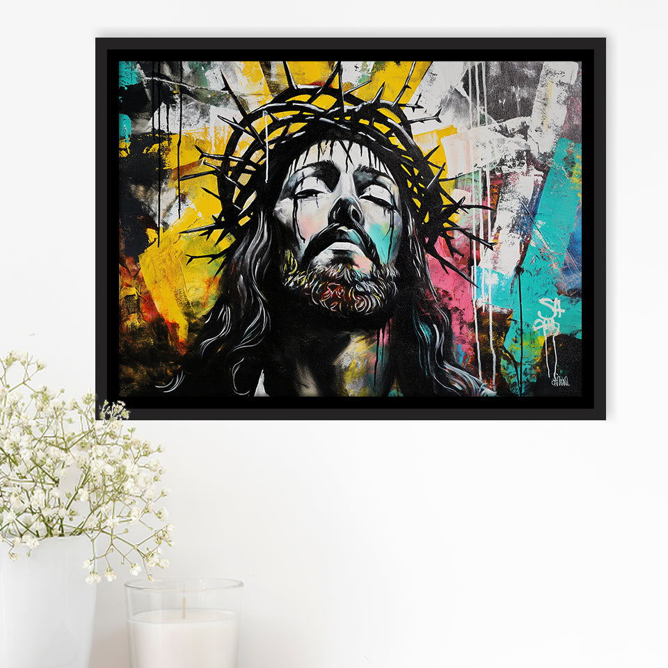 Crown Of Thorns Jesus Christ Portrait Graffiti, Framed Canvas Print Wall Art Decor,Floating Frame